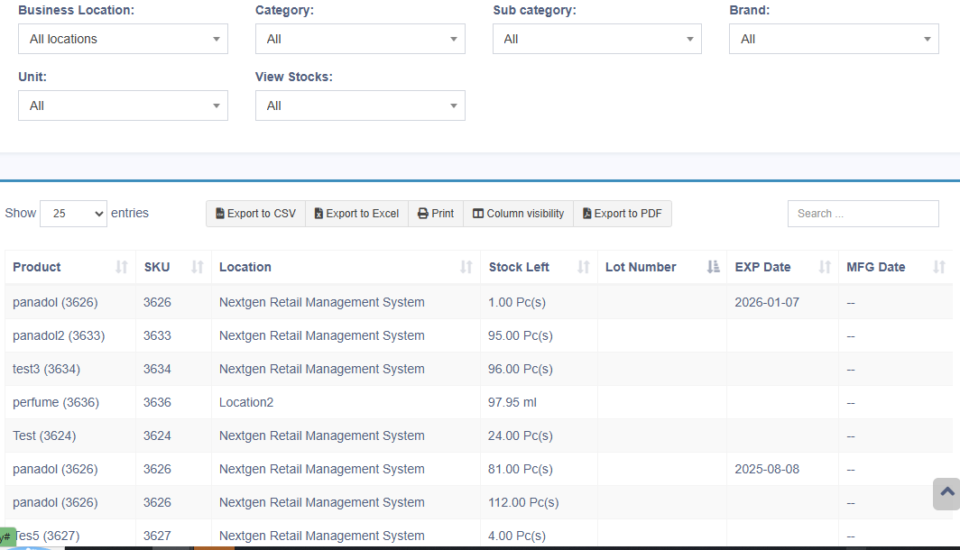 Pharmacy inventory management screen