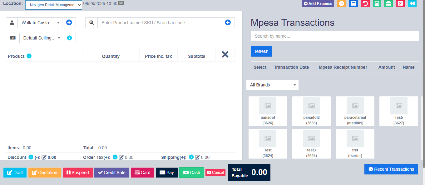 Pharmacy POS screen in Kenya